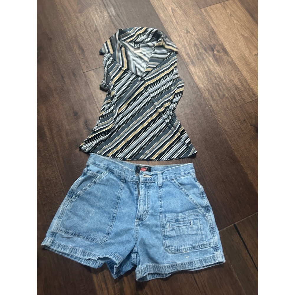 P.S. Pitti Stefano Vintage 90s Sleeveless Striped V-Neck Collared Top Blouse y2k